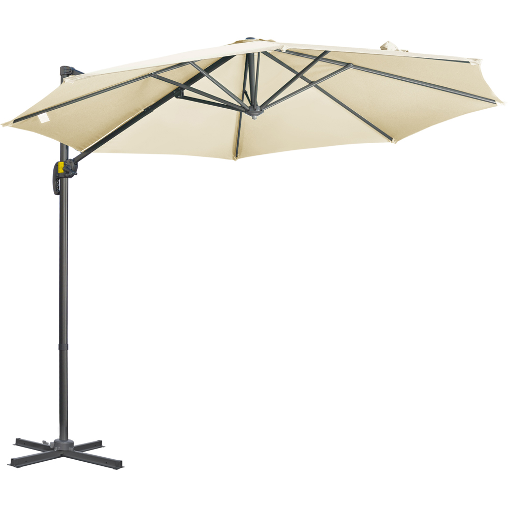 Outsunny Cream White Crank and Tilt Cantilever Parasol with Cross Base 3m Image 1