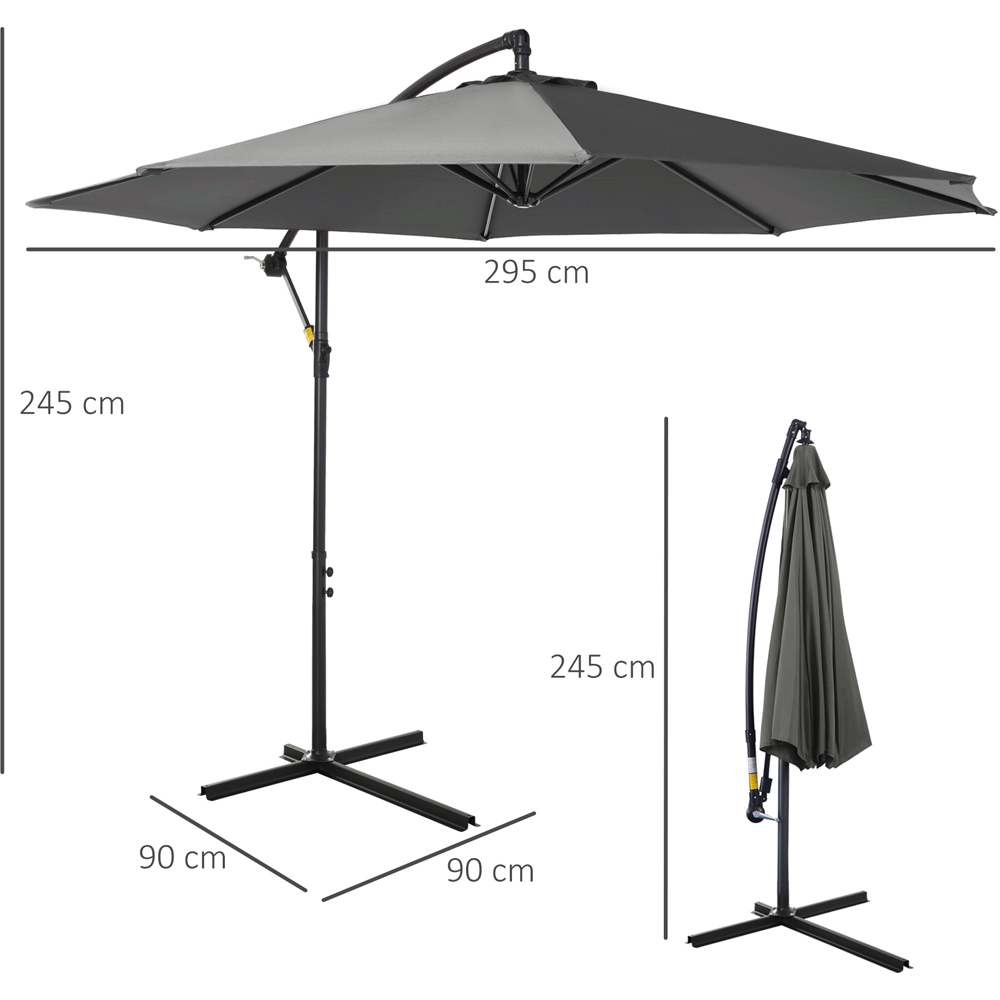 Outsunny Grey Crank and Tilt Cantilever Banana Parasol with Cross Base 3m Image 7