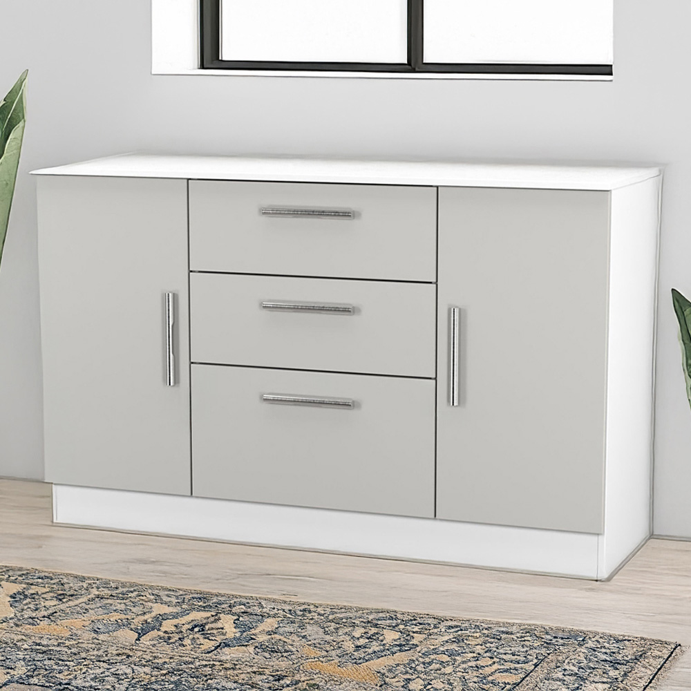 Crowndale Contrast 2 Door 3 Drawer Grey Matt and White Sideboard Ready Assembled Image 1