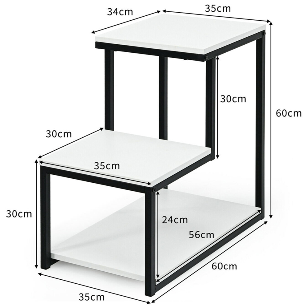 Costway 3 Shelf White Industrial Styled End Table Image 9