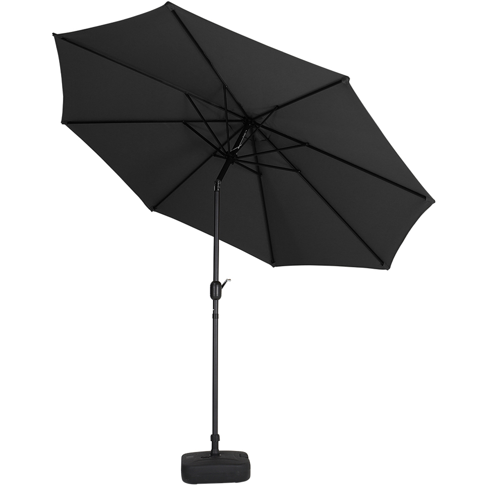 Living and Home Black Round Crank Tilt Parasol with Plastic Fillable Base 3m Image 4