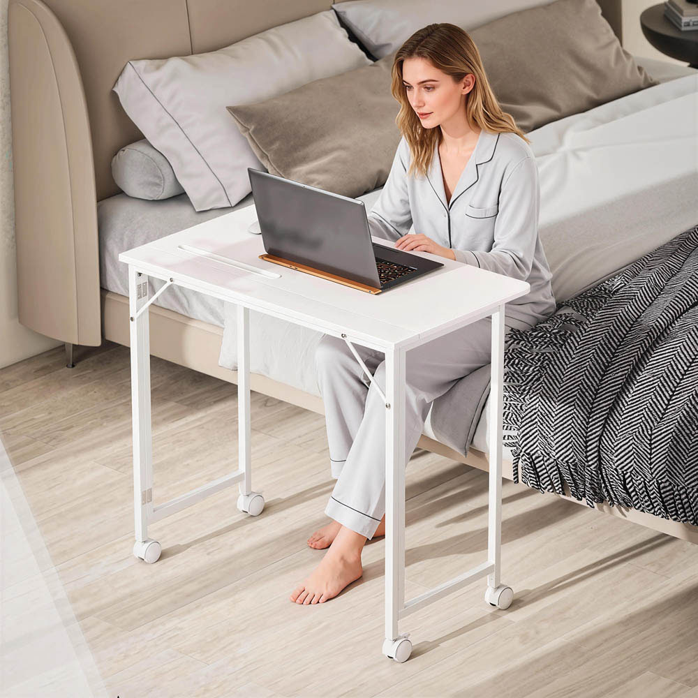 Portland Foldable Small Writing Desk with Wheels White Image 4