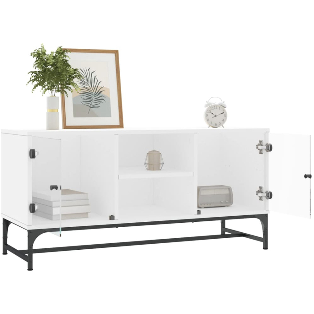 vidaXL 2 Glass Door 2 Shelf White TV Cabinet Image 4