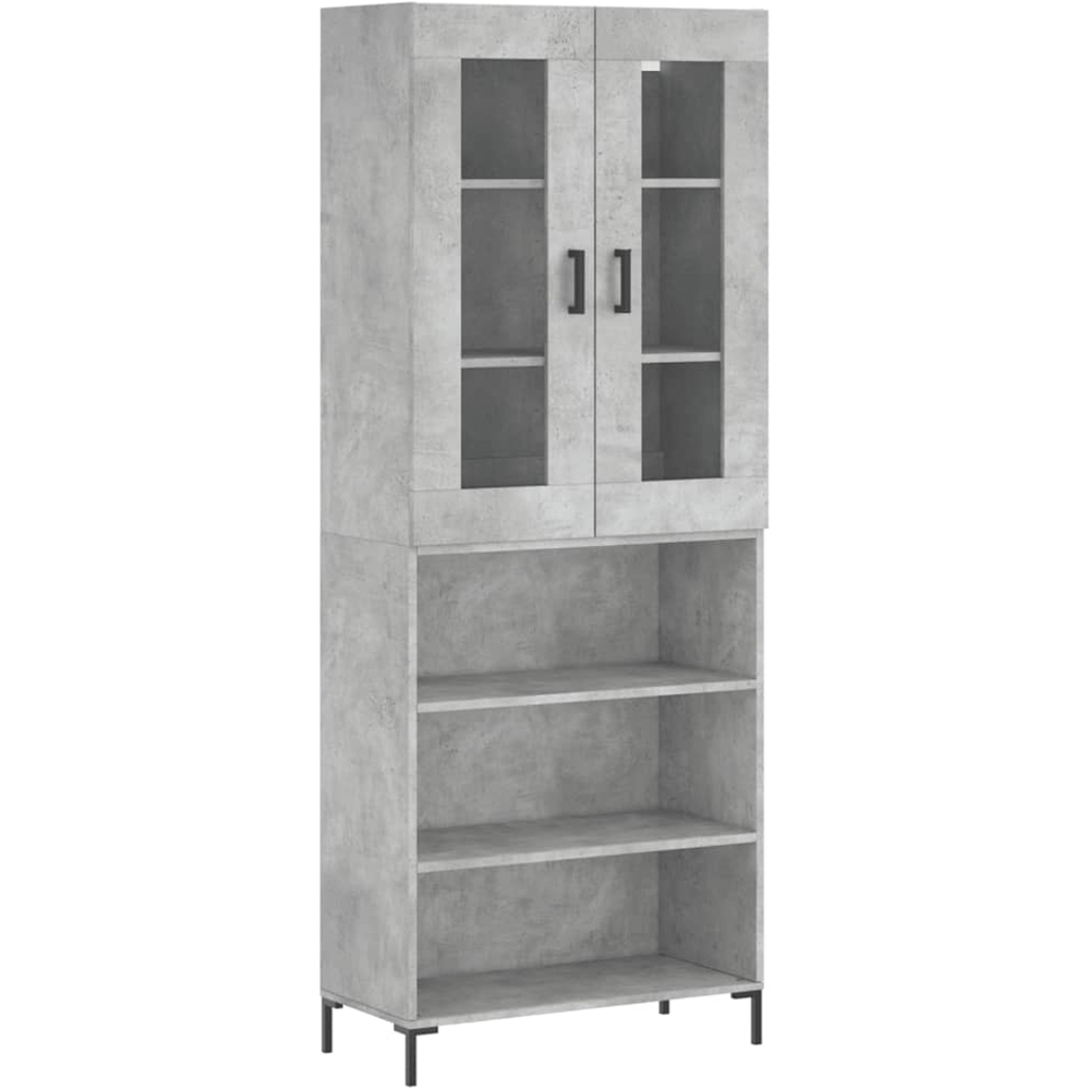 vidaXL 2 Glass Door 3 Shelf Concrete Grey Highboard with Metal Feet Image 2