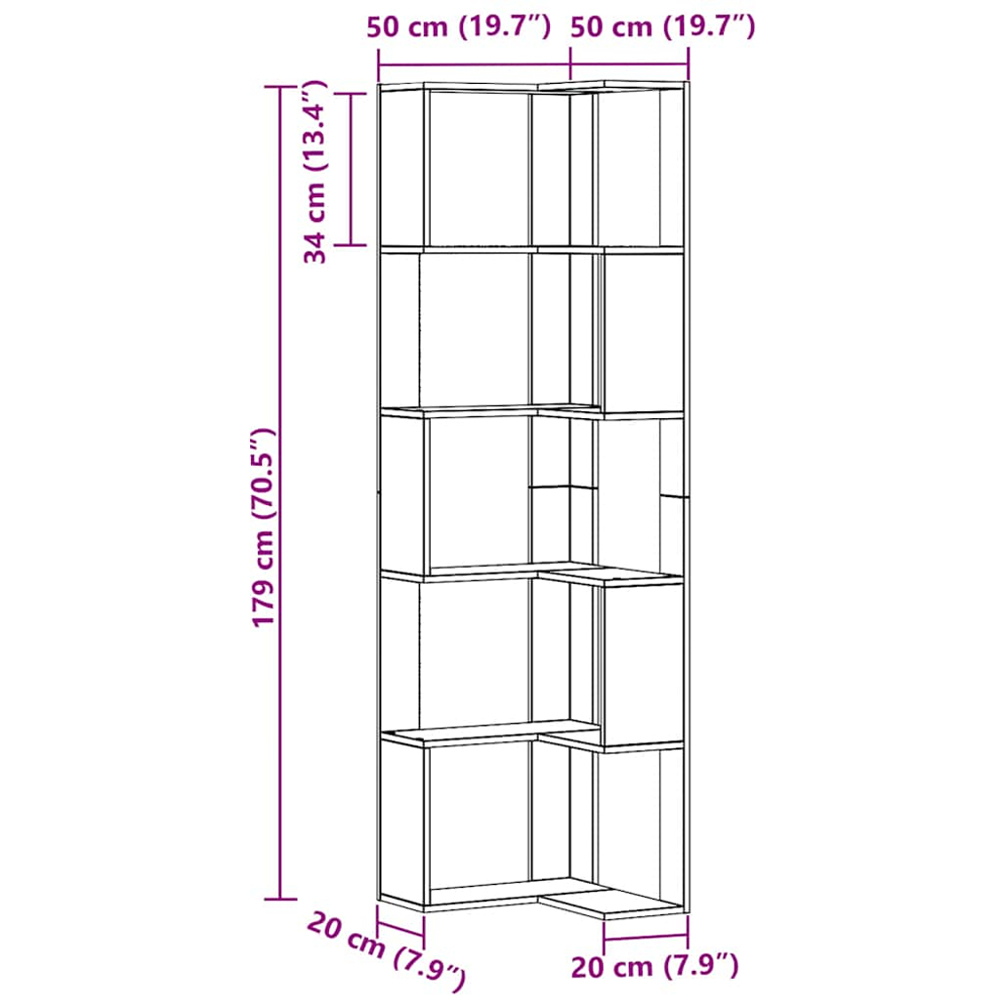 vidaXL 10 Shelf Artisan Oak Corner Bookcase Image 9
