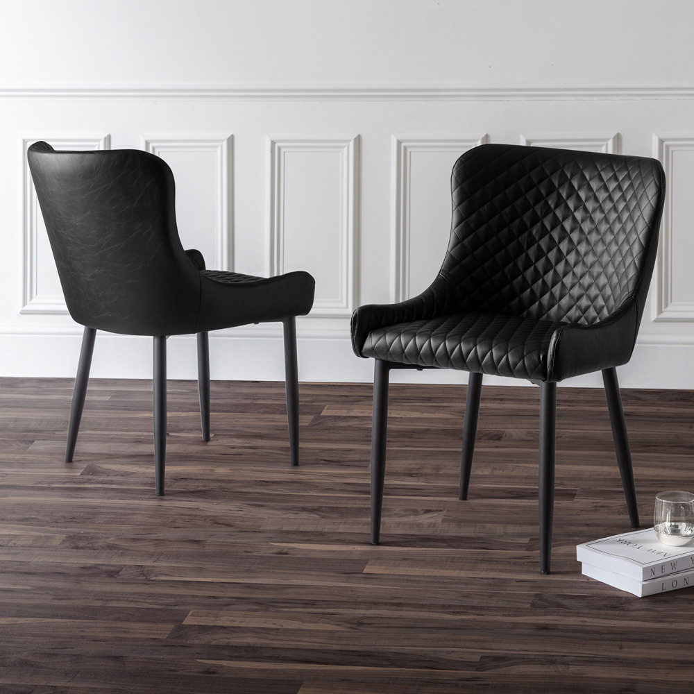 Julian Bowen Luxe Set of 2 Black Faux Leather Dining Chair Image 1