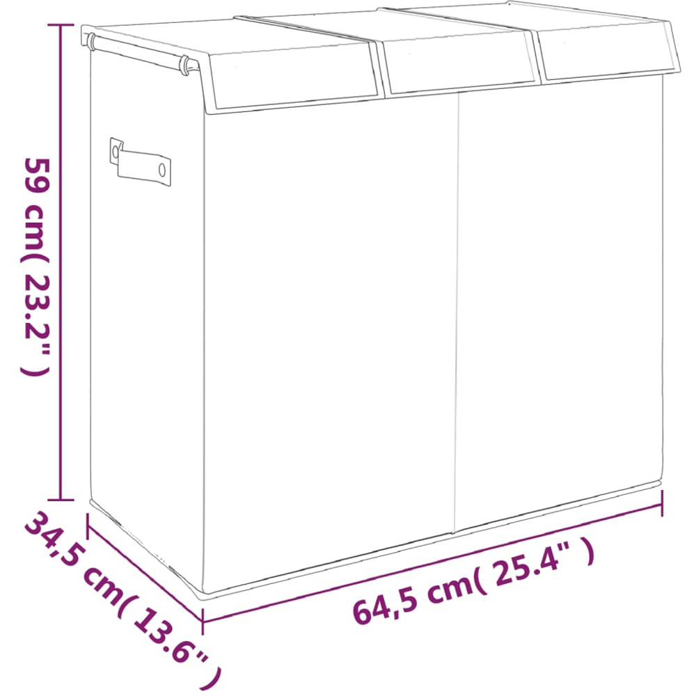 vidaXL Grey Faux Linen Foldable Laundry Hamper with 3 Mesh Bag 59 x 64.5 x 34.5cm Image 5