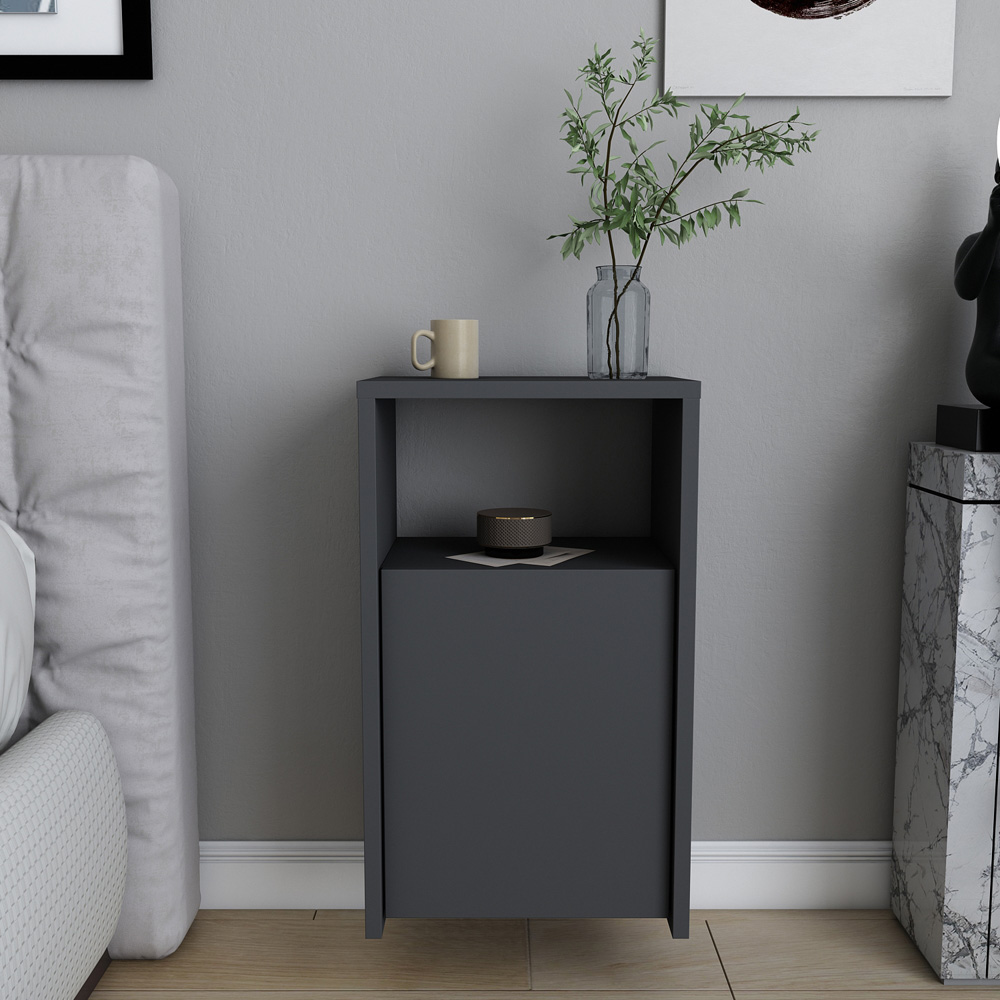 Decorotika Carlin Single Door Single Shelf Anthracite Bedside Table Image 4