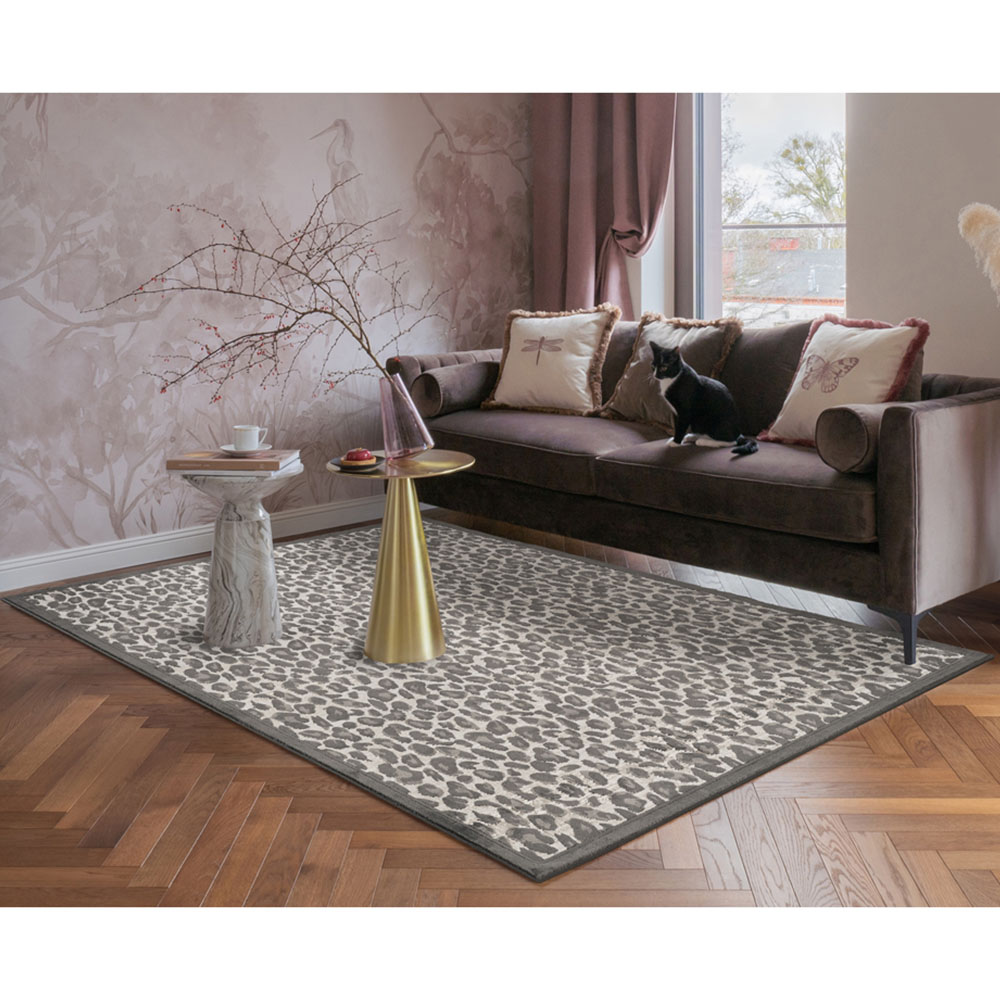 Mayfair Living Room Area Rug Metallic Sheen Contemporary Modern Leopard Design - Black 160cm x 230cm Image 2