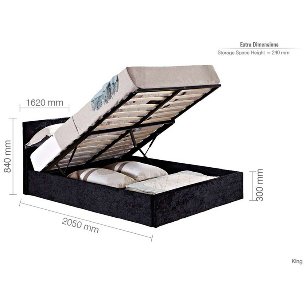 Berlin King Size Black Crushed Velvet Ottoman Bed Image 9