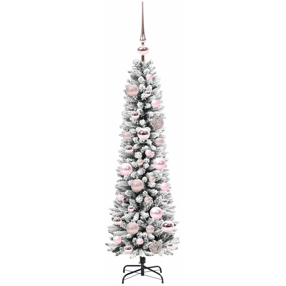 vidaXL Pre-Lit Warm White LED and Pink Baubles White Artificial Christmas Tree with Stand 4ft Image 4
