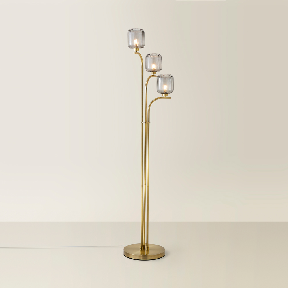 ValueLights Amelie 3 Way Ribbed Glass Gold Stem LED Floor Lamp Image 5