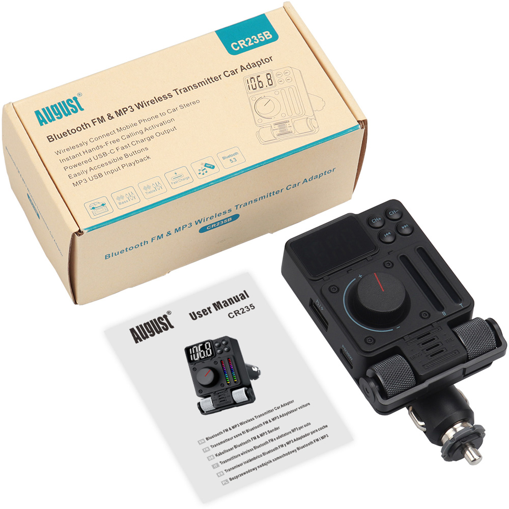 August CR235 Bluetooth FM MP3 Transmitter Car Adapter with Handsfree Calling and USB Charging Port Image 5