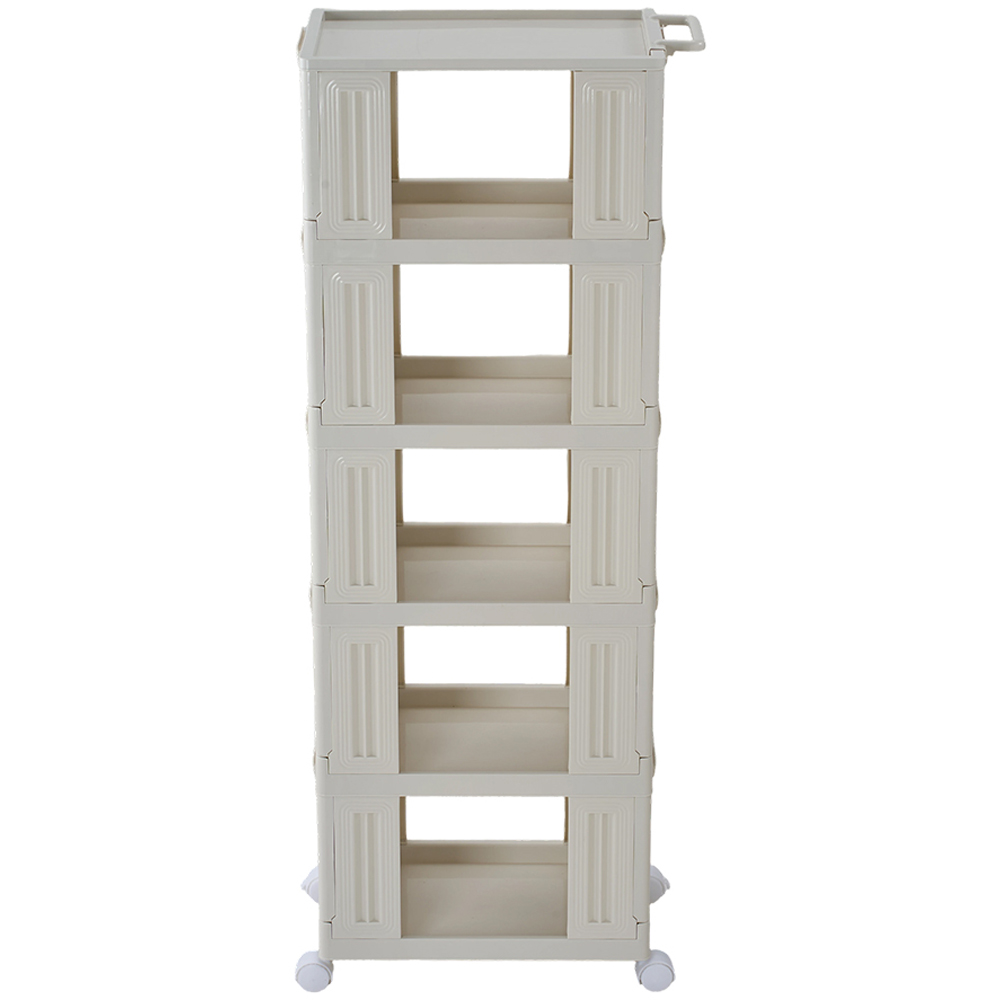 Living and Home 5 Tier White Foldable Storage Cart with Wheels Image 3