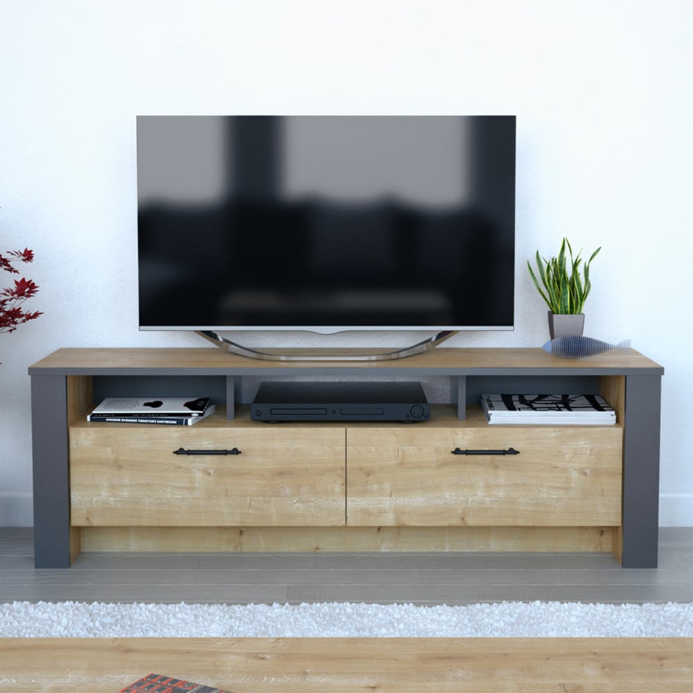 Decorotika Manhattan 2 Door 3 Shelf Oak TV Unit Image 1