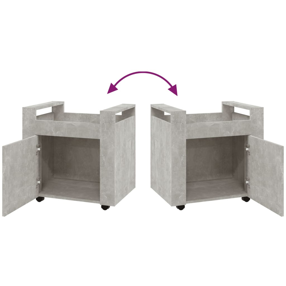 vidaXL Single Door Single Shelf Concrete Grey Wooden Desk Trolley Image 8