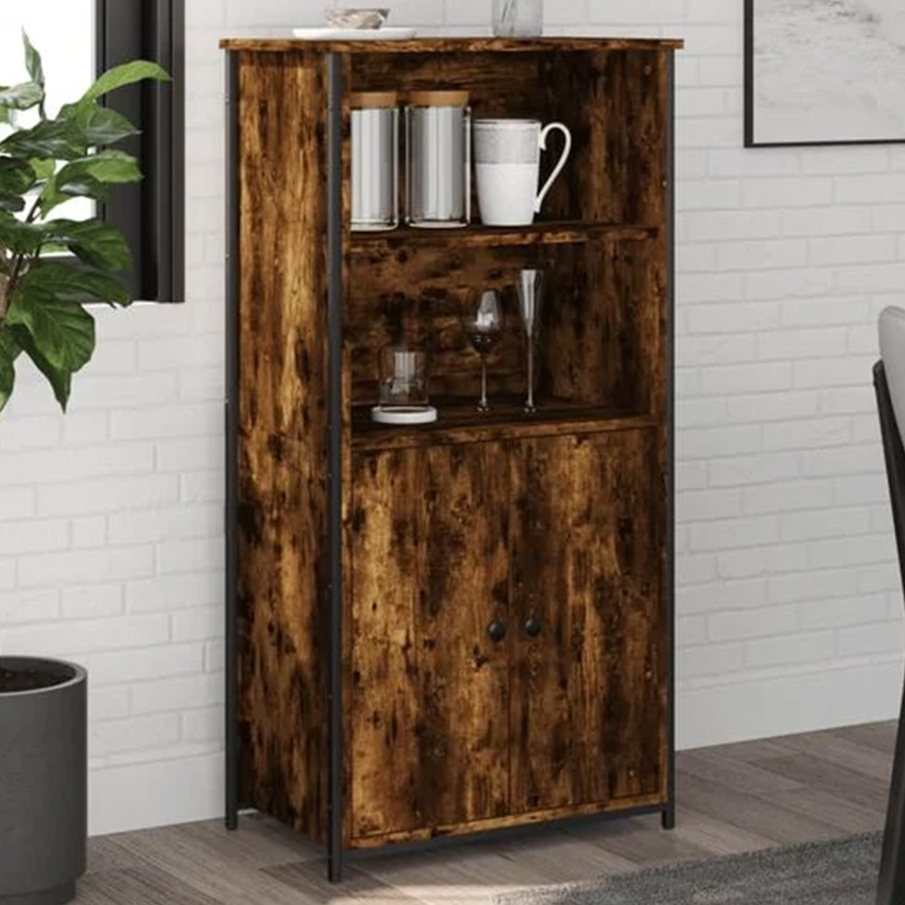 vidaXL 2 Door 2 Shelf Smoked Oak Highboard Image 1