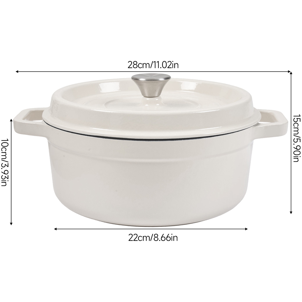 Living and Home 2.8L Beige White Enamelled Cast Iron Dutch Oven Image 8