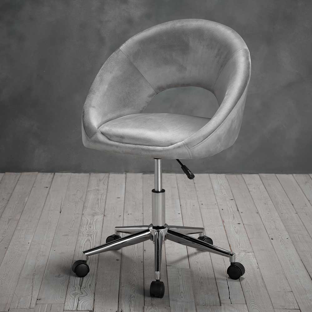 Skylar Grey Velvet Swivel Office Chair Image 1