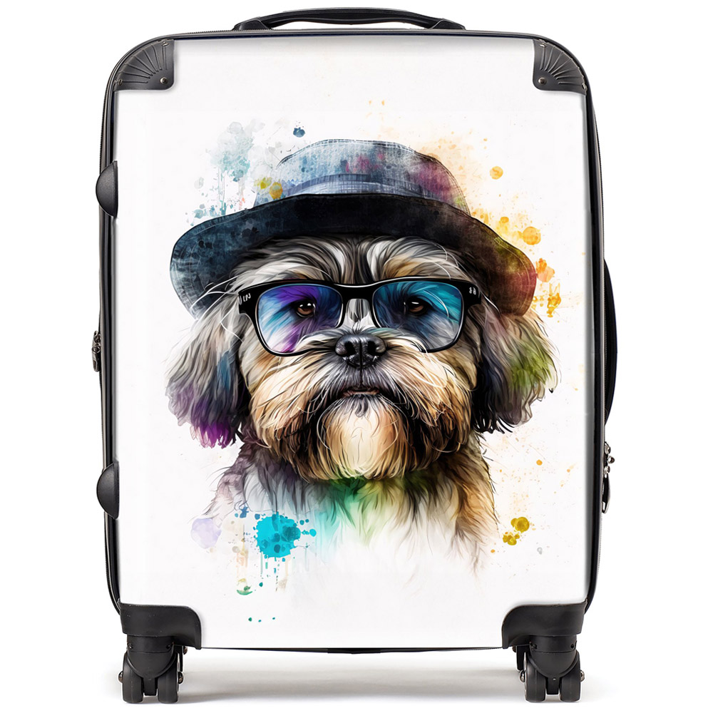 Warren Reed Designer Large Splashart Lhasa Apso Dog with Glasses Suitcase Image 1
