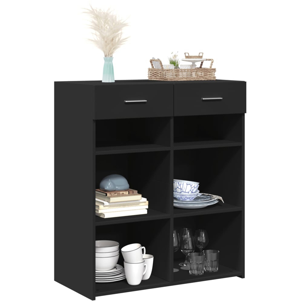 vidaXL 2 Drawer 6 Shelf Black Sideboard Image 3