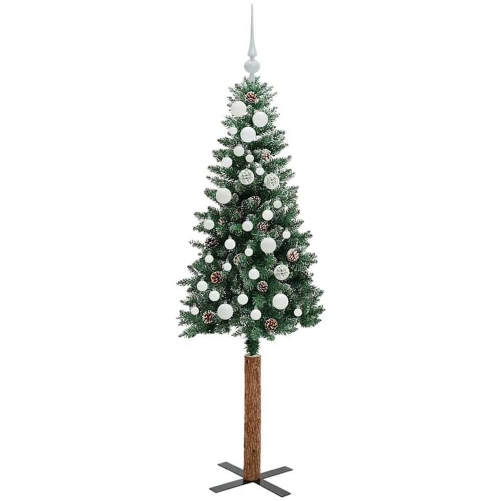 vidaXL Green Snow Flocked Artificial Christmas Tree with Pinecones LEDs White Ornaments 5ft Image 4