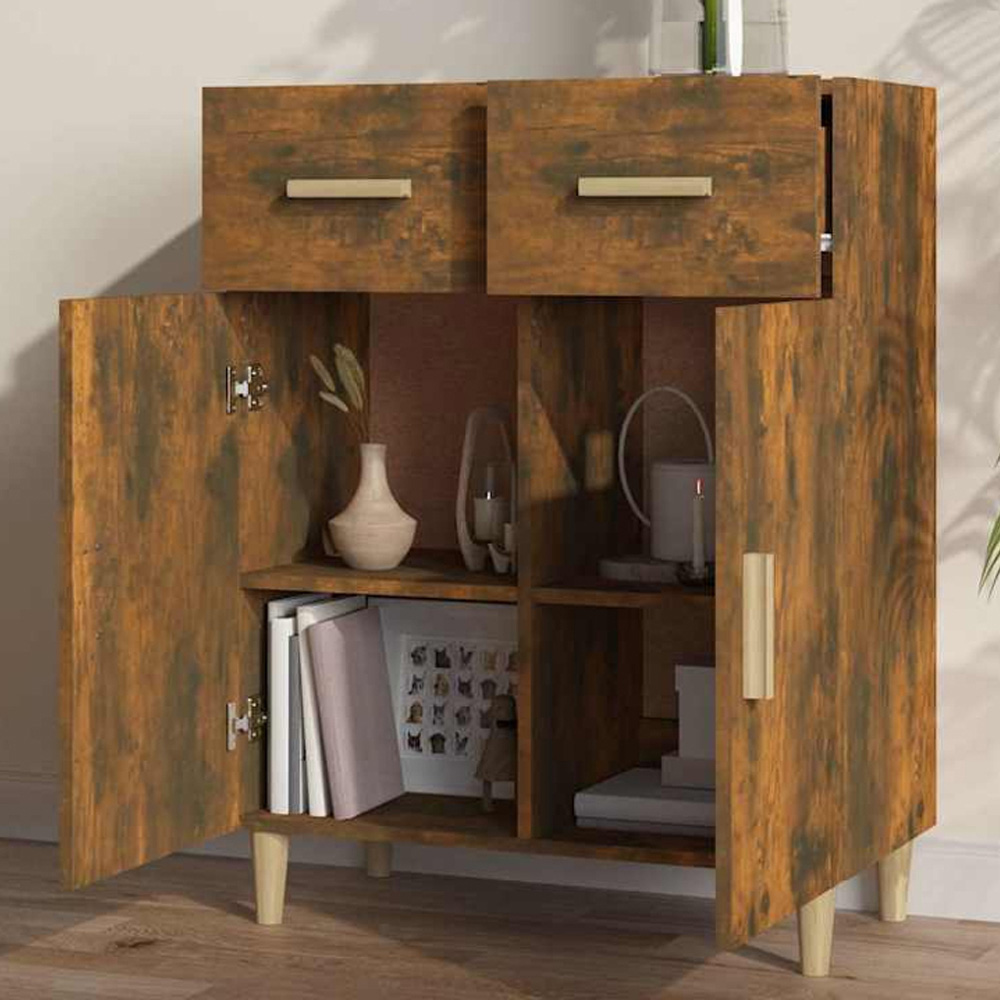 vidaXL 2 Door 2 Drawer Smoked Oak Sideboard Image 1