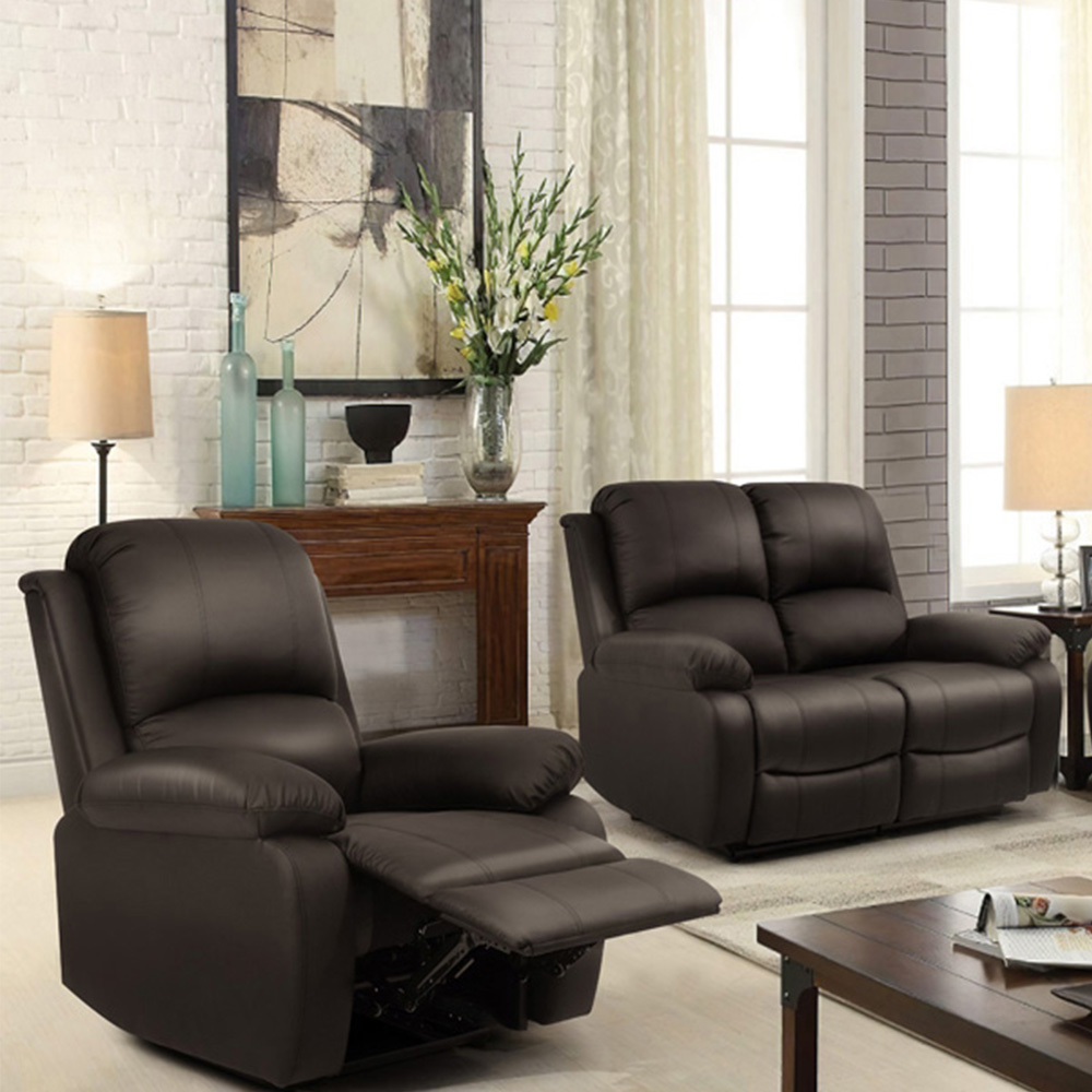 Brooklyn 3+2+1 Seater Brown Bonded Leather Manual Recliner Sofa Set Image 2