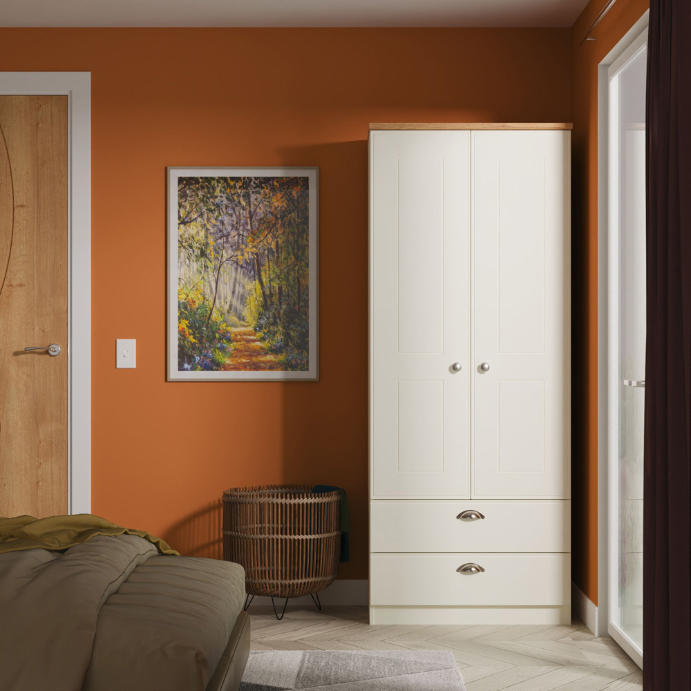 Crowndale Victoria 2 Door 2 Drawer Cream Ash and Oak Wardrobe Image 8