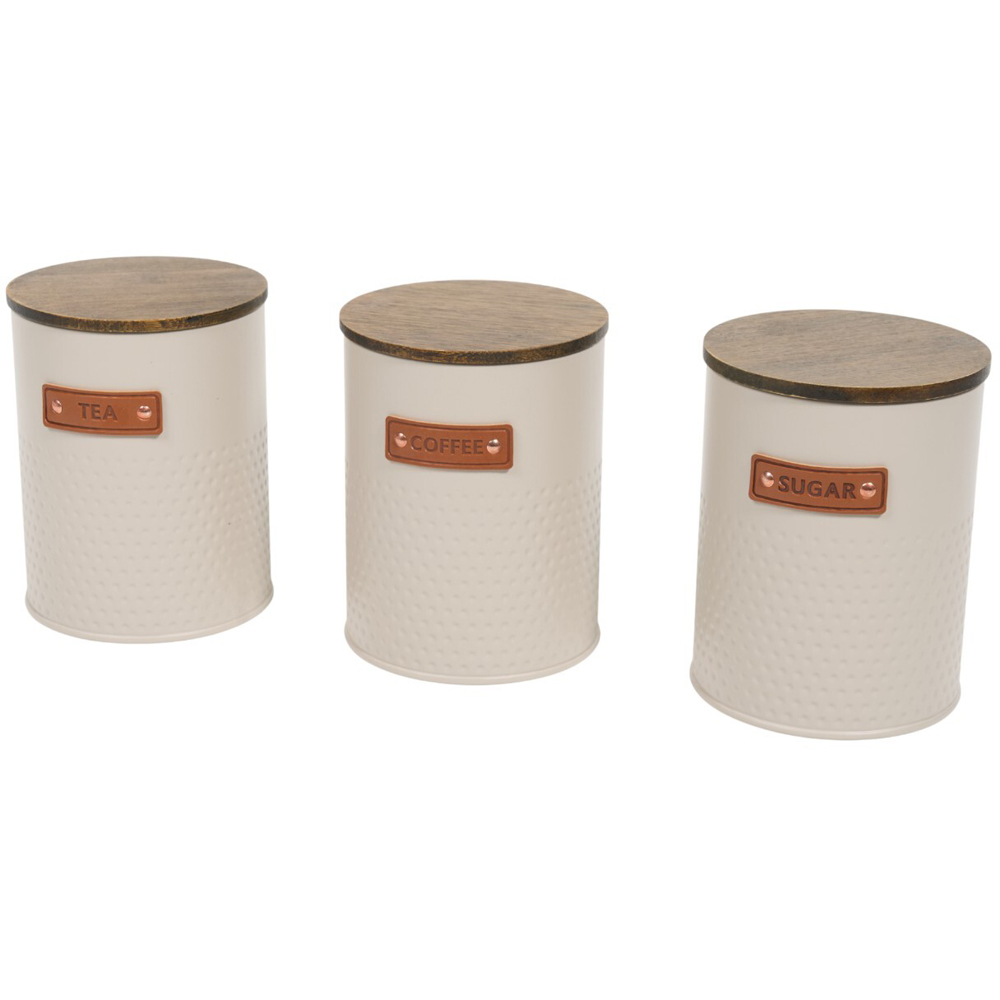 Set of 3 Round Embossed Canisters Greige Image 4
