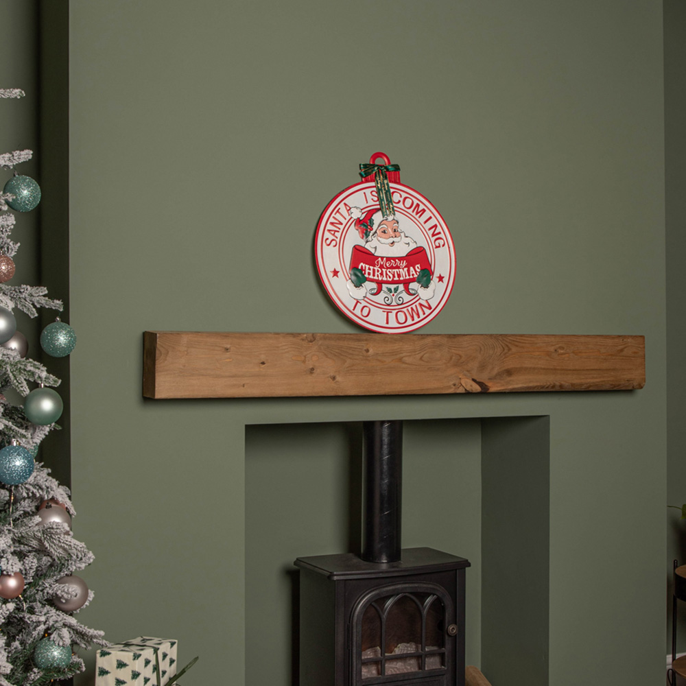 Samuel Alexander Red and White Round Metal Santa is Coming to Town Christmas Sign 47cm Image 2
