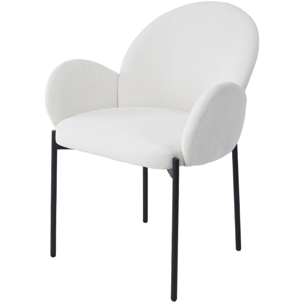 Living and Home Set of 2 White Upholstered Teddy Fleece Dining Chair with Armrests Image 2