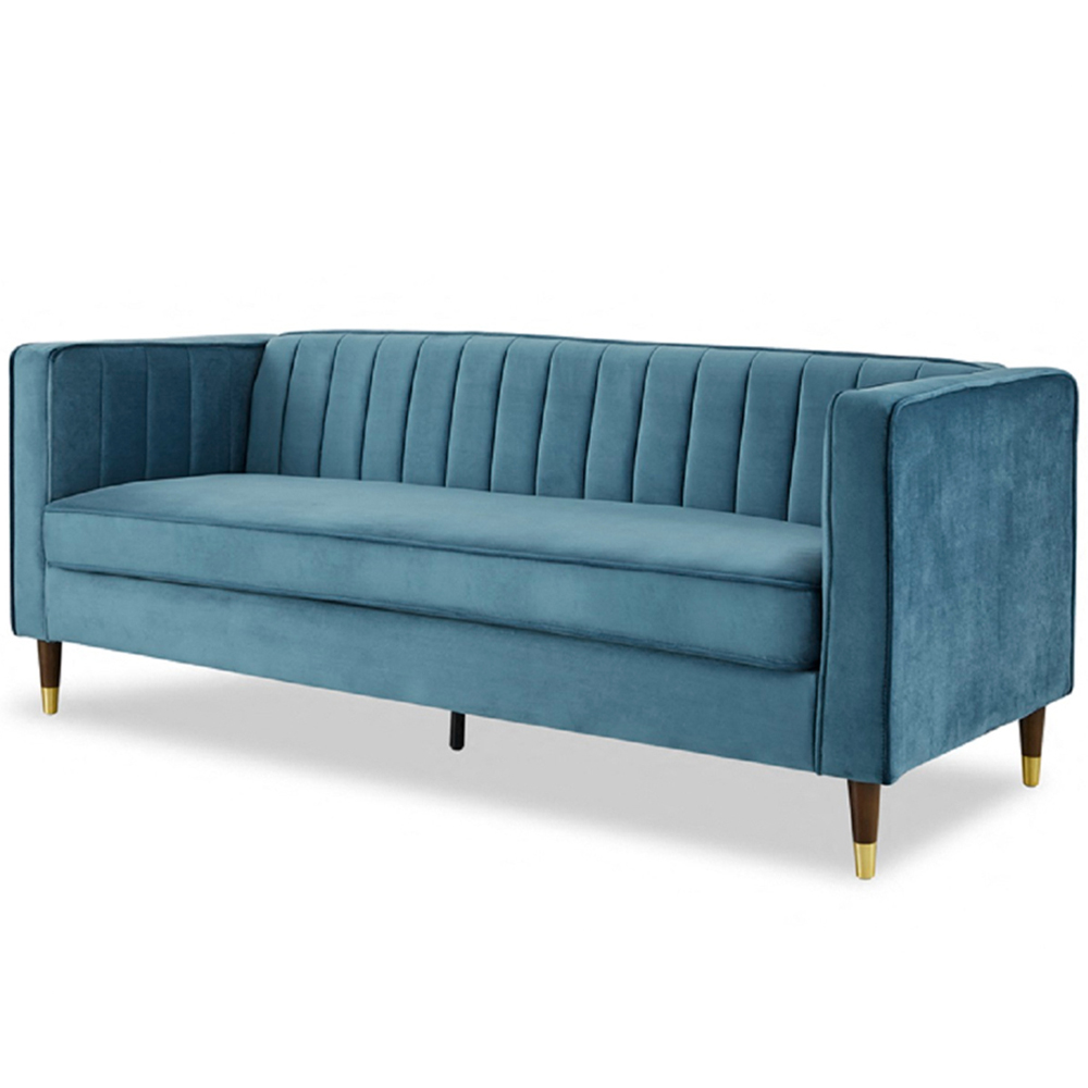 Home Detail Thomas 3 Seater Blue Velvet Sofa Image 2