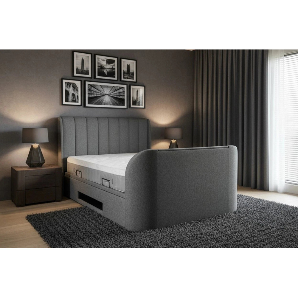 Webb Daniels Mayfair Super King Size Grey Fabric Ottoman Media TV Bed with 2.1 Soundbar Image 5