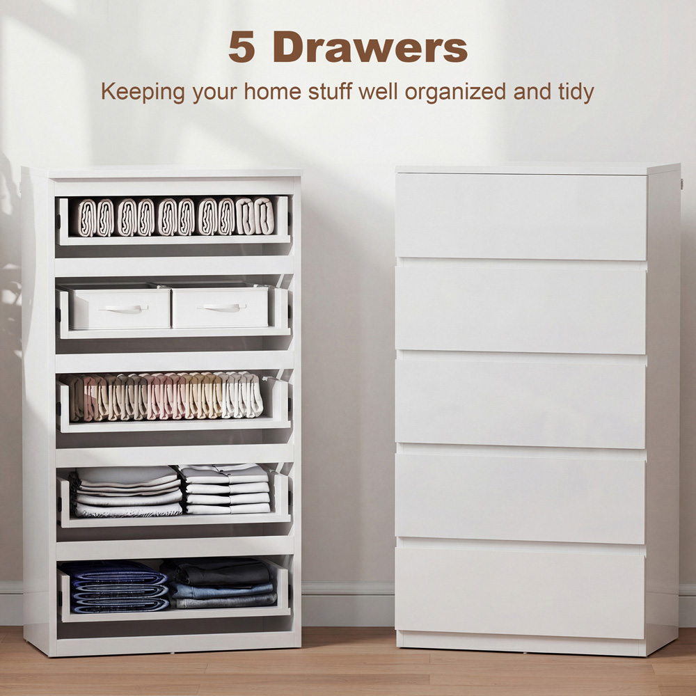 Portland 5 Drawer White Bedroom Chest of Drawers Image 8