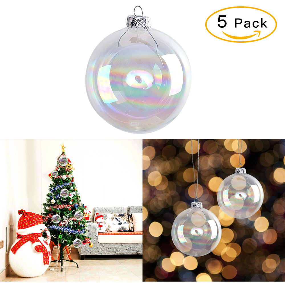 Living and Home White Rainbow Glass Bauble 10cm 5 Pack Image 4