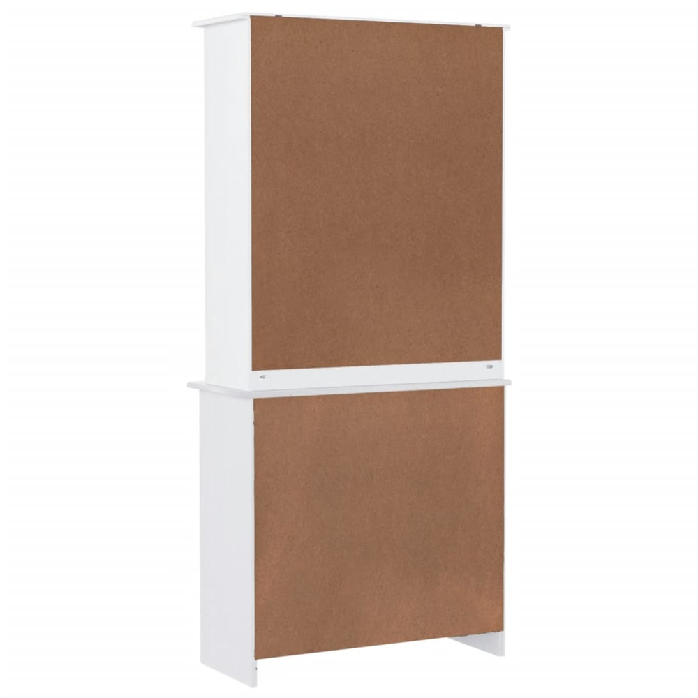 vidaXL 2 Glass Door 5 Drawer Single Shelf White Pine Wood Highboard Image 6