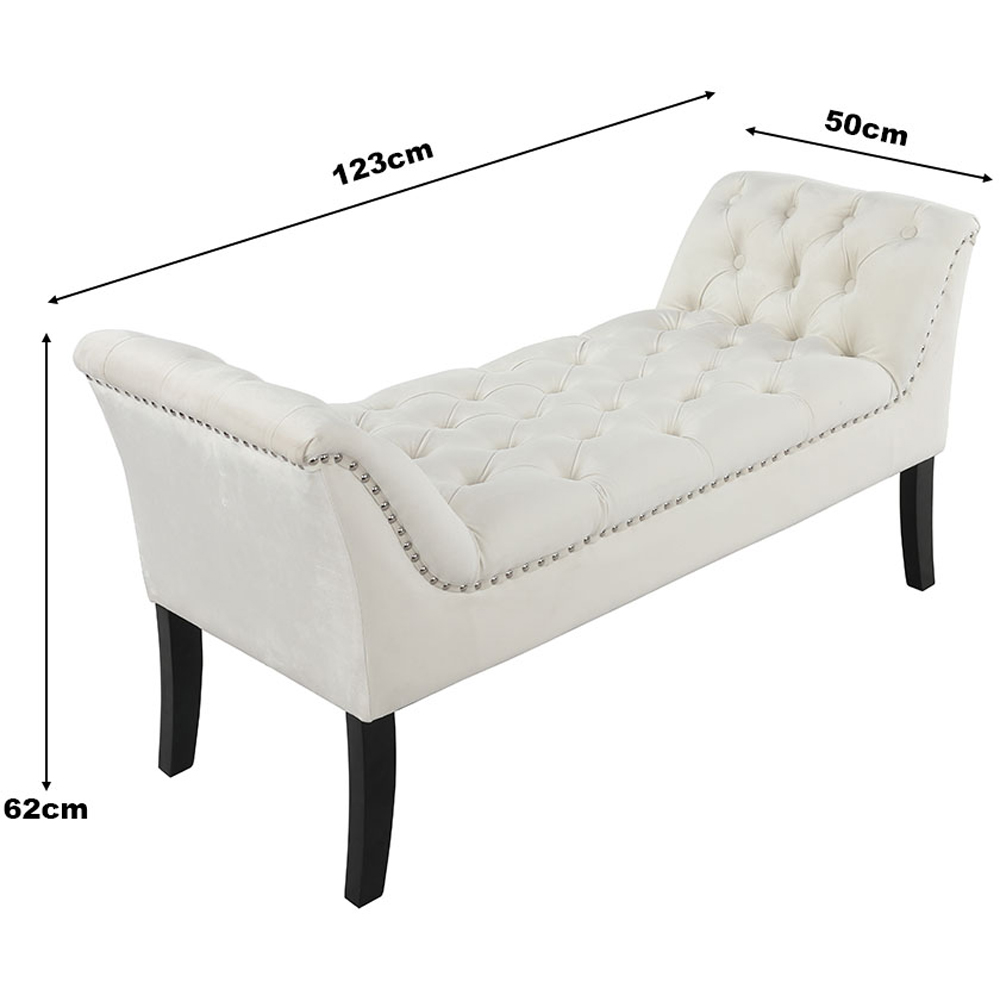 Living and Home Creamy White Modern Soft Velvet Buttoned Armed Bench Image 8
