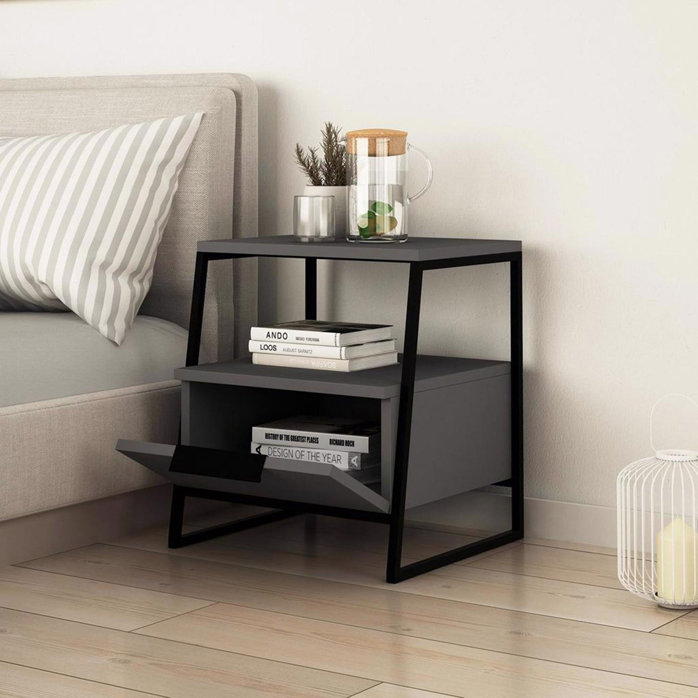FWStyle Pal Single Door Single Shelf Anthracite Bedside Table Image 2