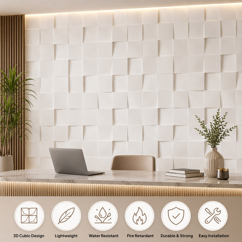 Britwall Jade White 3D Cubic Tile Effect Hard PU Wall Panel 1070 x 460 x 25mm 2 Pack Image 4