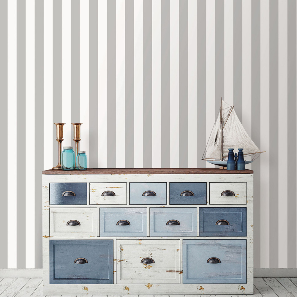 Galerie Deauville 2 Striped Grey and White Wallpaper Image 2