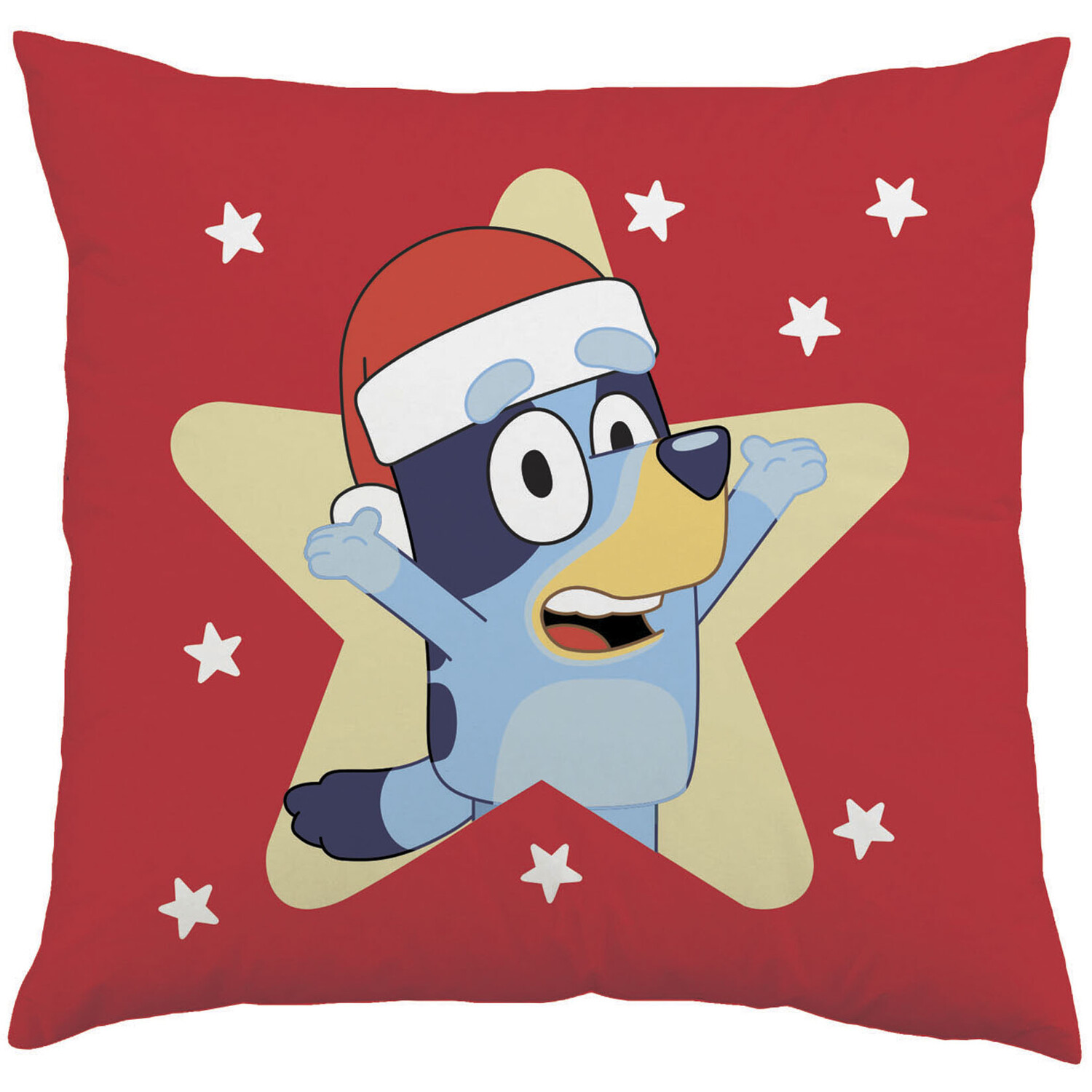 Bluey and Bingo Festive Star Reversible Cushion Natural and Red Image 2