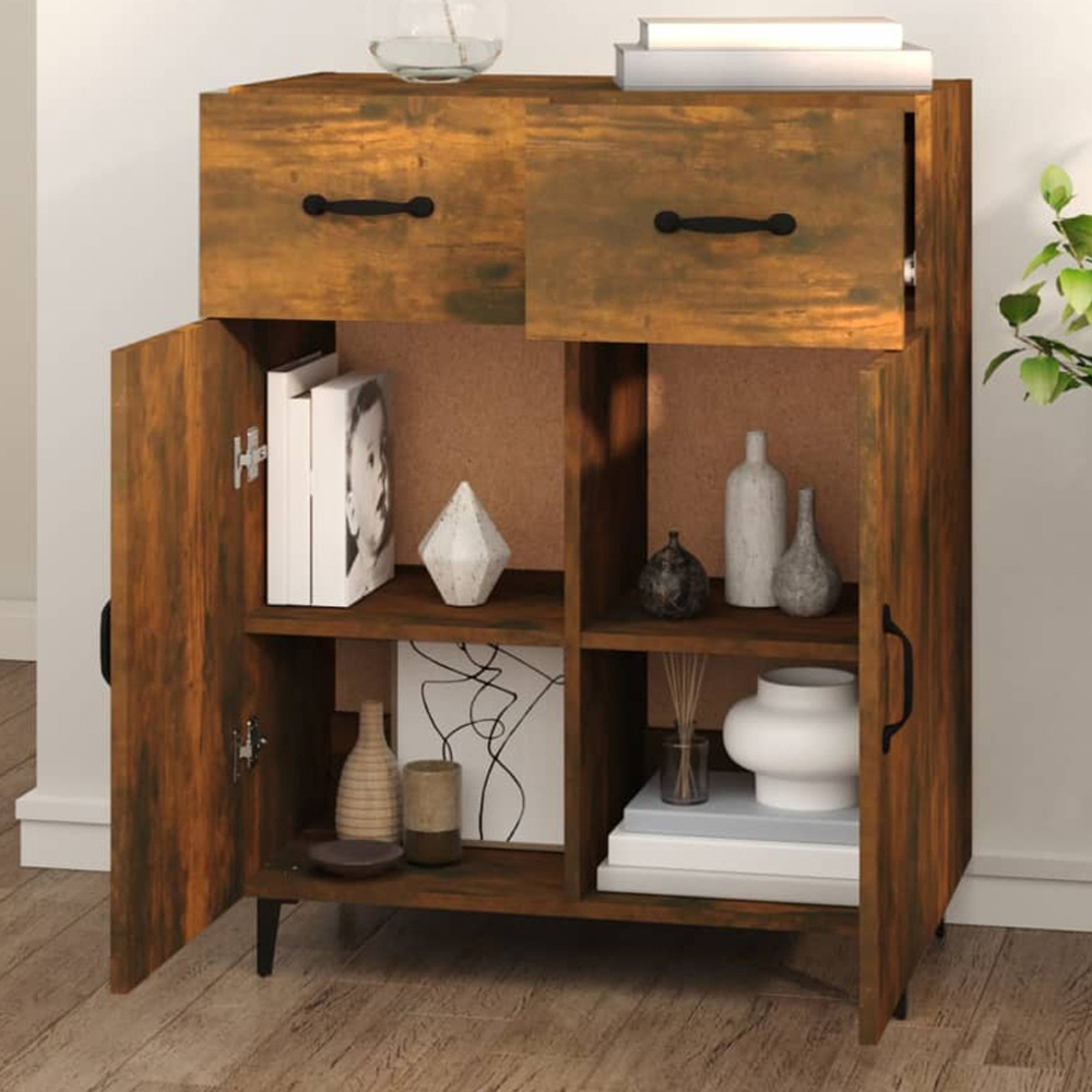 vidaXL 2 Door 2 Drawer Smoked Oak Sideboard Image 1