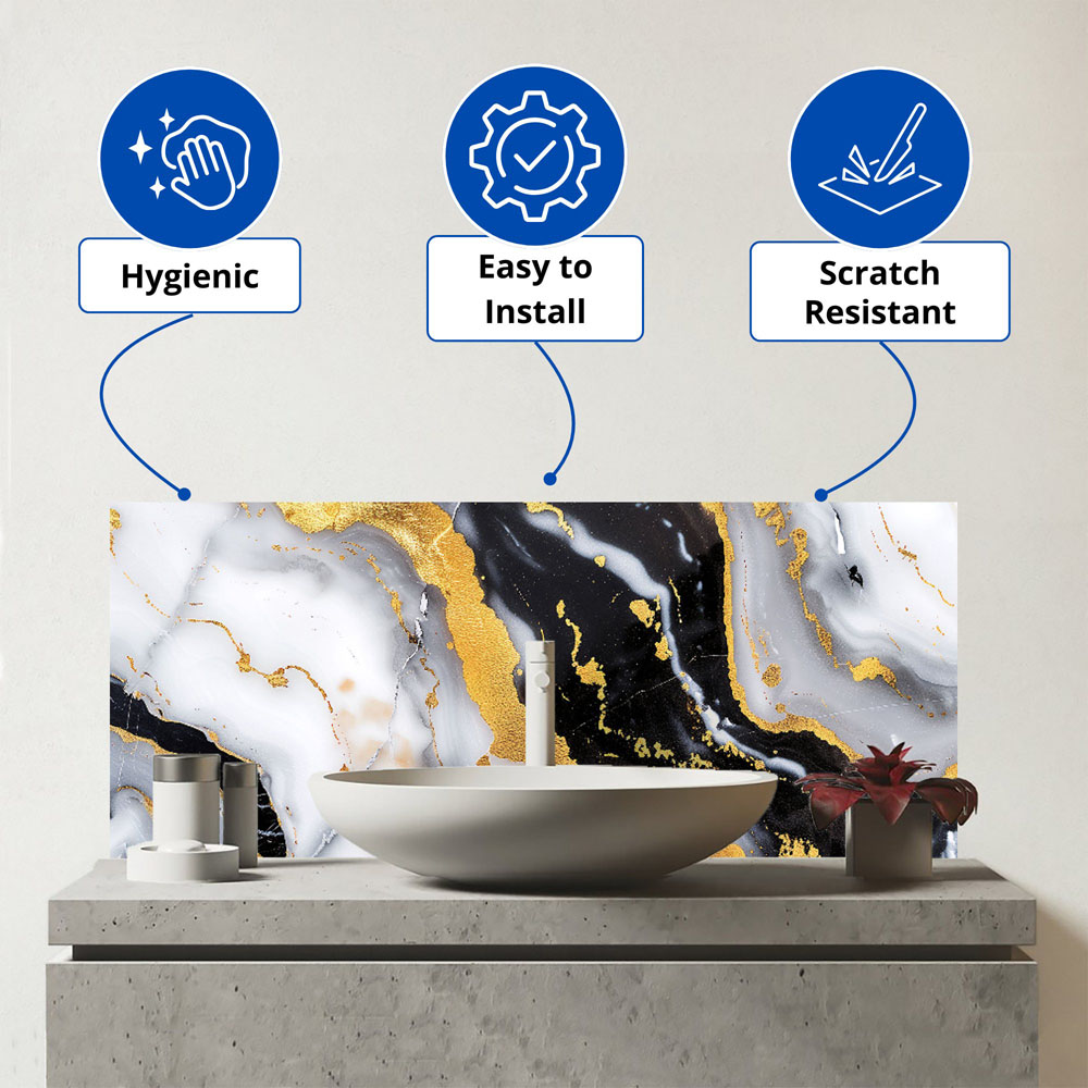 Warren Reed Designer White Backed with Gold Marble Effect Bathroom Splashback 25 x 60cm Image 3