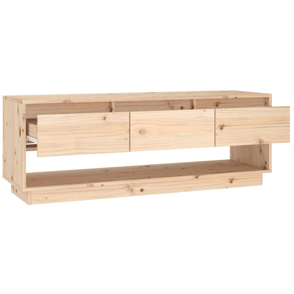 vidaXL 3 Drawer Single Shelf Natural Solid Pine Wood Wide TV Cabinet Image 3