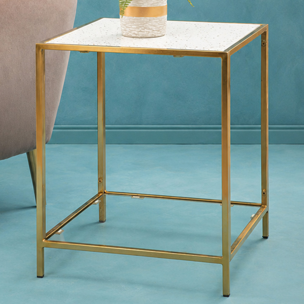 Premier Housewares 2-Tier Glass and Gold Frame Side Table Image 1