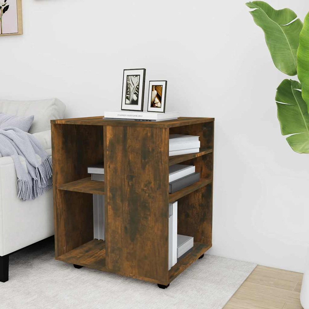 vidaXL 5 Shelf Smoked Oak Rolling Cabinet Image 3
