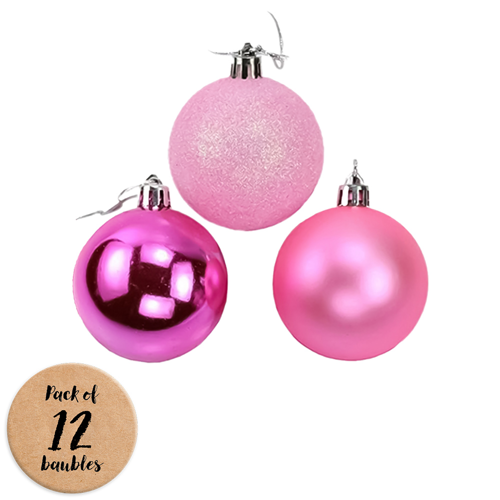 Shatchi 3cm Pink Shatterproof Christmas Bauble 12 Pack Image 1