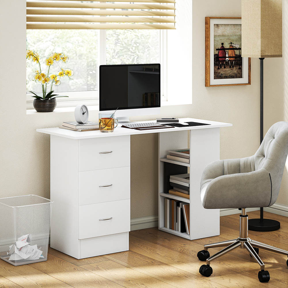 Portland 3 Drawer 3 Shelf Customisable Computer Desk White Image 4
