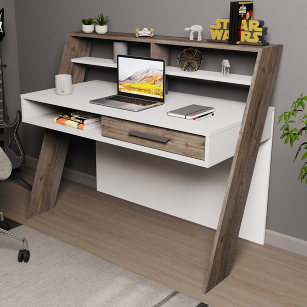 Decorotika Soho Single Drawer 5 Shelf Computer Desk White Wenge Image 1